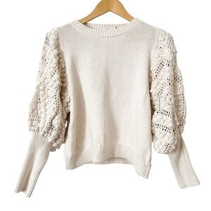 Stella Pardo Anthropologie Cream Fiorella Balloon Sleeve Handmade Sweater Medium